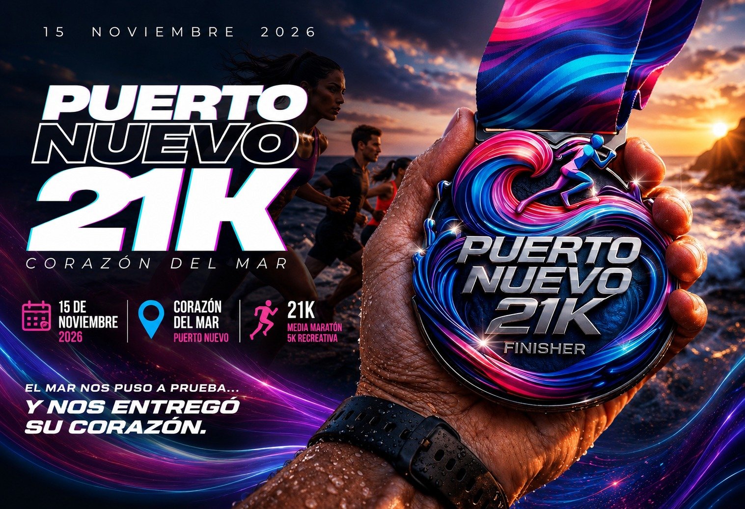 Medalla oficial del Medio Maratón Puerto Nuevo 2026